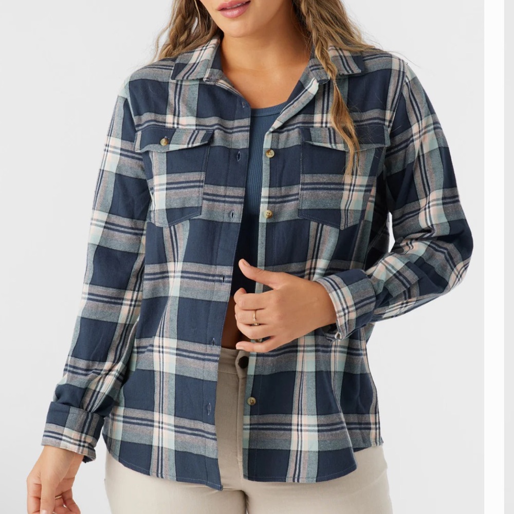 O'Neill Nash Flannel Standard Fit Blue Plaid Button Down Shirt Medium